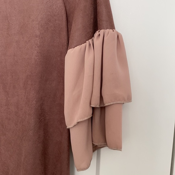 Luisa Perla Rose Ruffle Sleeve Suede Dress - Picture 5 of 14